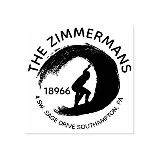 Aangepaste Circulaire Surf Waves Familienaam Rubberstempel (Afrduk)