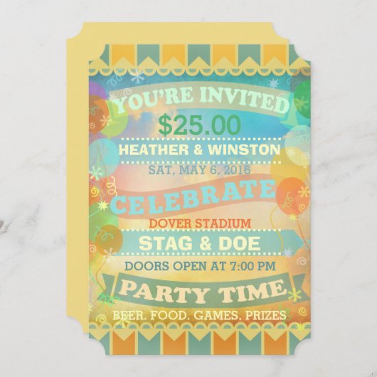 Aangepaste Circus Stag & Doe Ticket Uitnodigingen (Voorkant / Achterkant)