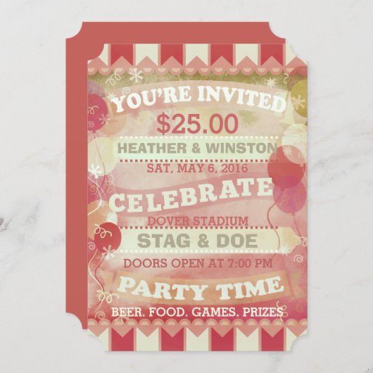 Aangepaste Circus Stag & Doe Ticket Uitnodigingen (Voorkant / Achterkant)