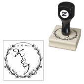 AANGEPASTE CIRKEL BLOEMEN & ELEGANT MONOGRAM BRUIL RUBBERSTEMPEL (Gestempeld)