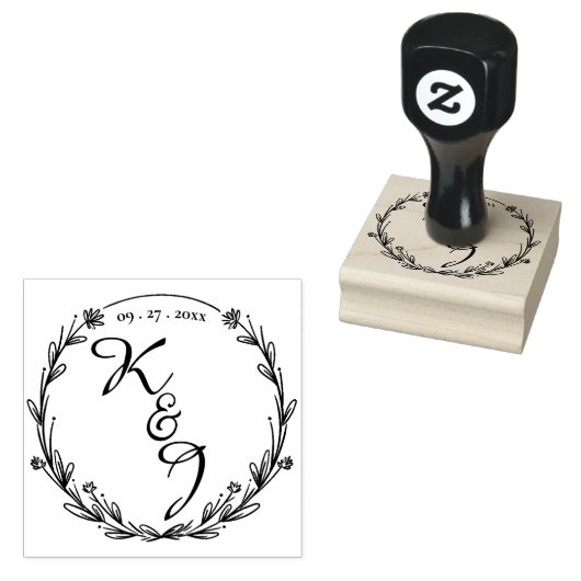 AANGEPASTE CIRKEL BLOEMEN & ELEGANT MONOGRAM BRUIL RUBBERSTEMPEL (Gestempeld)