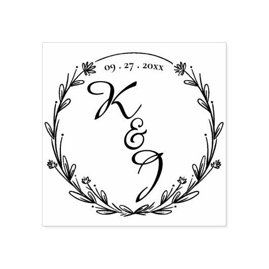 AANGEPASTE CIRKEL BLOEMEN & ELEGANT MONOGRAM BRUIL RUBBERSTEMPEL (Afrduk)