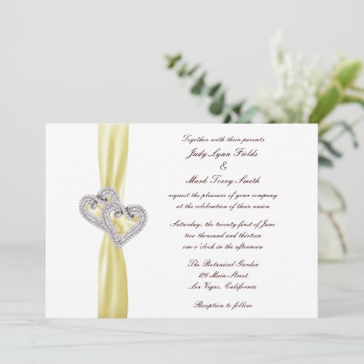 Aangepaste citroen harten bruiloft uitnodiging (Staand voorkant)