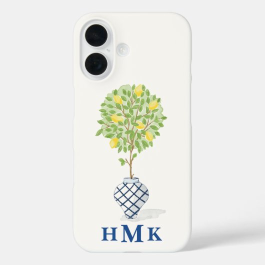 Aangepaste citroen topiaire chinoiserie vaas monog Case-Mate iPhone case (Achterkant)