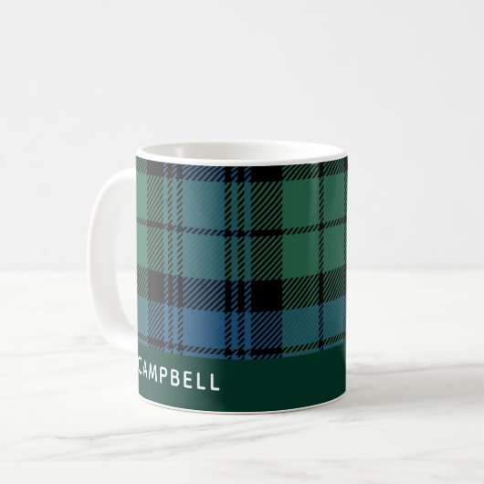 Aangepaste Clan Campbell Tartan Naam Koffiemok (Voorkant links)