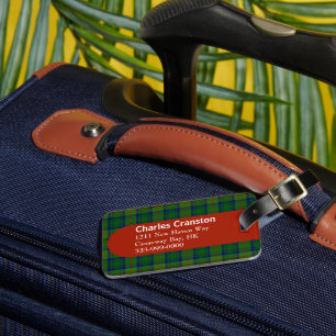 Aangepaste Clan Cranstoun Tartan Schotland Bagage  Bagagelabel