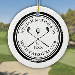 Aangepaste Classic Golf Club Name Keramisch Ornament<br><div class="desc">Deze golfornamenten zijn ideaal voor alle golfclubs en clubleden met klassieke golfclubs,  golfbalontwerpen en een grens met een oud postzegeleffect. personaliseer de naam van het clublid,  de naam van de golfclub en het jaar waarin de golfclub werd opgericht. Ontworpen door: Thisnotme©</div>