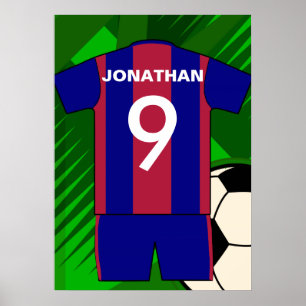 Aangepaste clausule en blauw Football Voetbal Jers Poster