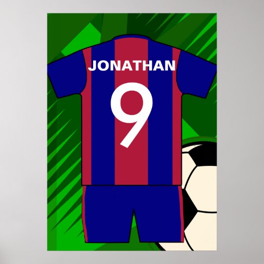 Aangepaste clausule en blauw Football Voetbal Jers Poster (Voorkant)