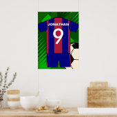 Aangepaste clausule en blauw Football Voetbal Jers Poster (Keuken)