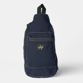 Aangepaste Clean Navy Blue Gouden Initiaal Monogra Sling Bag (Voorkant)