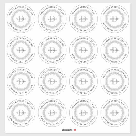 Aangepaste Clear Monogrammed Naam Ronde Retour Adr Sticker (Vel)