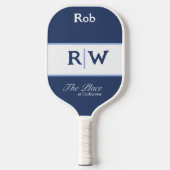 Aangepaste Club Name Monogrammed White Navy Blue P Pickleball Paddle (Voorkant)