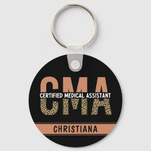 Aangepaste CMA Certified Medical Assistant Leopard Sleutelhanger