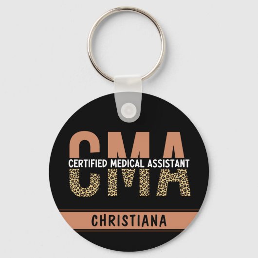 Aangepaste CMA Certified Medical Assistant Leopard Sleutelhanger (Voorkant)