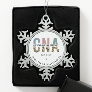 Aangepaste CNA Certified Nursing Assistant-cadeaus Tin Sneeuwvlok Ornament
