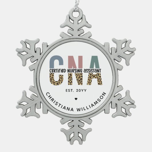 Aangepaste CNA Certified Nursing Assistant-cadeaus Tin Sneeuwvlok Ornament (Voorkant)