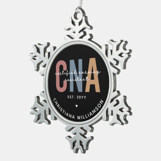 Aangepaste CNA Retro Certified Nursing Assistant-c Tin Sneeuwvlok Ornament (Rechts)