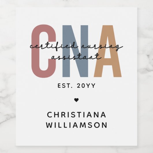 Aangepaste CNA Retro Certified Nursing Assistant-c Wijn Etiket (Enkel label)
