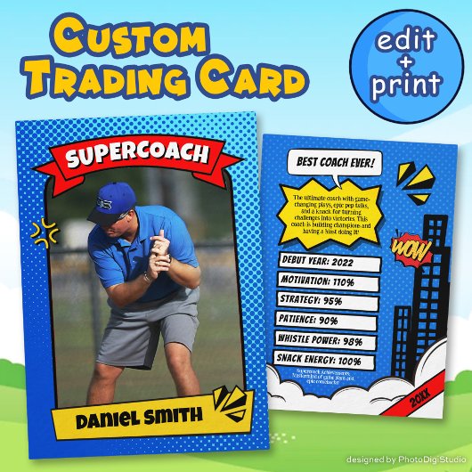 Aangepaste coach-ruilkaart strip, beste coach ooit contactkaartje