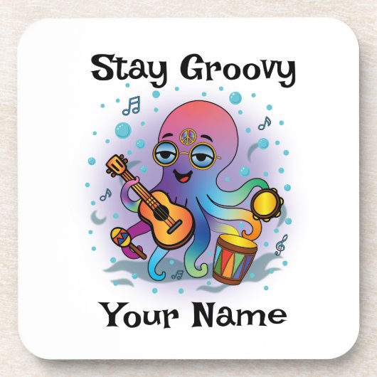 Aangepaste coaster | Retro Octopus | Naam & Tekst Bier Onderzetter (Voorkant)