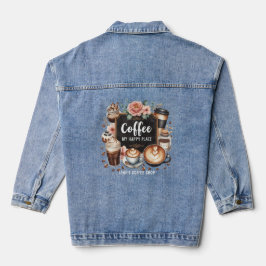 ☕Aangepaste Coffeecore Keuken Cafe Coffee Gelukspl Denim Jacket