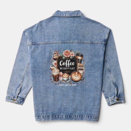 ☕Aangepaste Coffeecore Keuken Cafe Coffee Happy Pl Denim Jacket (Achterkant)