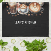 ☕Aangepaste Coffeecore Keuken Cafe Coffee Happy Pl Theedoek (Gevouwen)