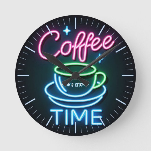 ☕Aangepaste Coffeecore Klok Coffee Memes Neon Uite (Voorkant)