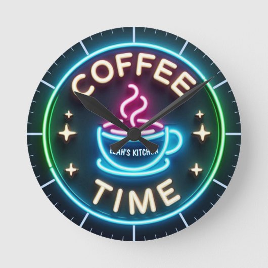 ☕Aangepaste Coffeecore Klok Coffee Memes Neon Uite (Voorkant)