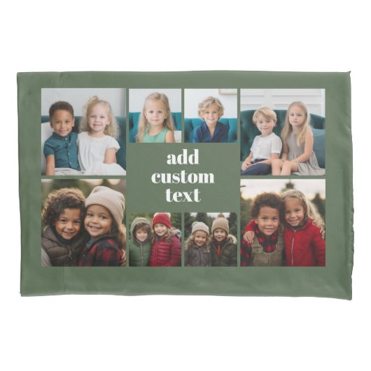 Aangepaste Collage 8 Foto - groen met witte tekst Kussensloop (Voorkant)