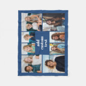Aangepaste collage 8 foto's - blauw met witte teks fleece deken (Voorkant)
