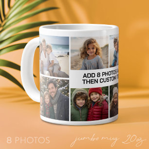 Aangepaste collage 8 foto's - wit met zwarte tekst grote koffiekop