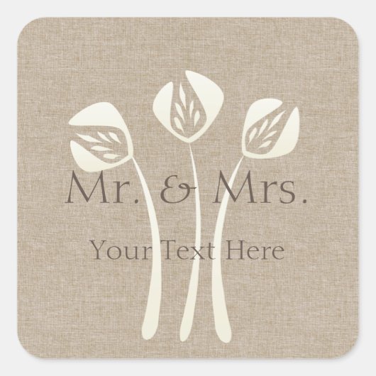 Aangepaste Collage Cream Art Deco Tulp Huwelijk Vierkante Sticker (Voorkant)