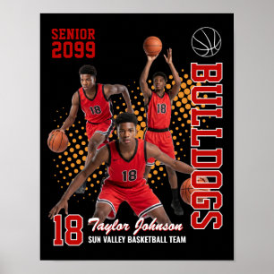 Aangepaste collage met foto van senior basketballs poster