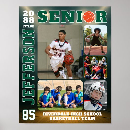 Aangepaste collage met foto's van senior basketbal poster (Voorkant)