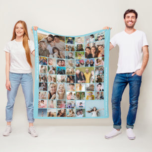 Aangepaste collage van 50 foto's in babyblauw fleece deken
