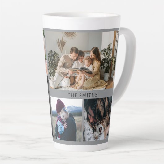 Aangepaste collage van zes foto's en gepersonalise latte mok (Rechterhoek)