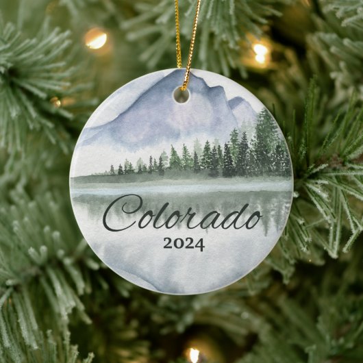 Aangepaste Colorado Waterverf Mountain Lake Trees Keramisch Ornament (Boom)