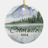 Aangepaste Colorado Waterverf Mountain Lake Trees Keramisch Ornament (Voorkant)