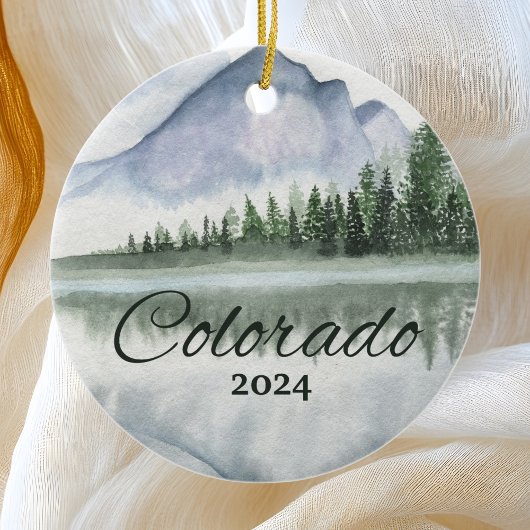 Aangepaste Colorado Waterverf Mountain Lake Trees Keramisch Ornament