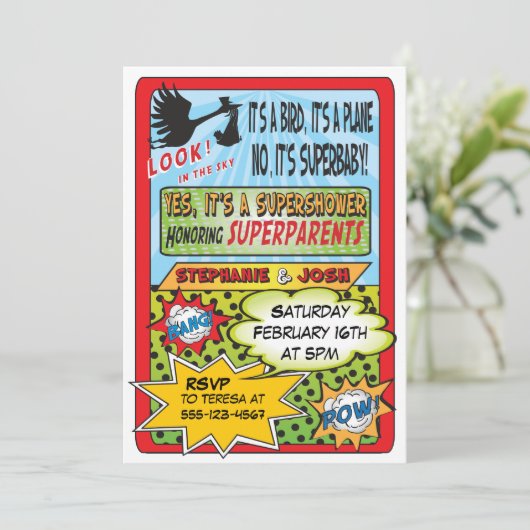 Aangepaste Comic Book Baby Shower Uitnodigingen (Staand voorkant)
