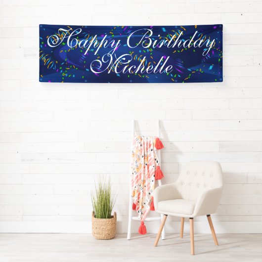 Aangepaste Confetti Happy Birthday Name Banner (Insitu)