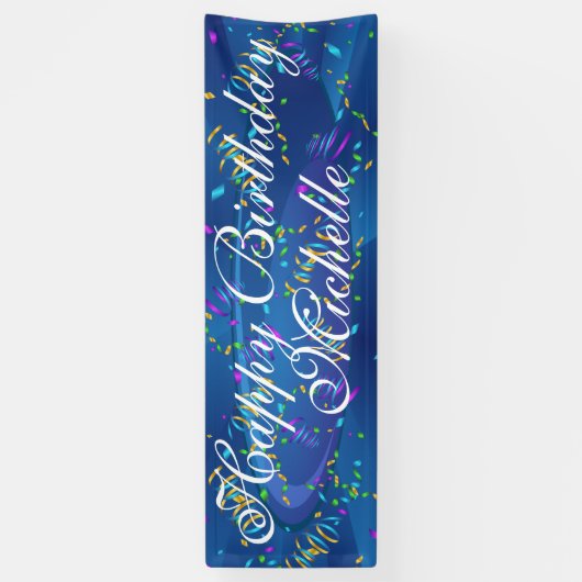 Aangepaste Confetti Happy Birthday Name Banner (Verticaal)
