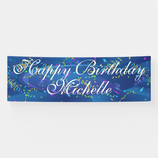 Aangepaste Confetti Happy Birthday Name Banner (Horizontaal)