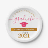 Aangepaste congraties Afstuderen Hot Pink/Gold Par Papieren Bordje (Voorkant)