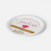Aangepaste congraties Afstuderen Hot Pink/Gold Par Papieren Bordje (Gekanteld)