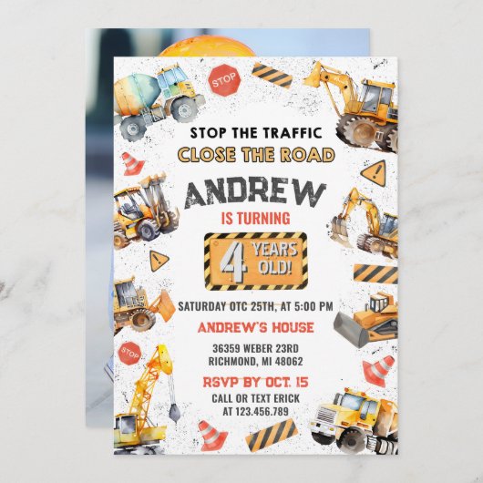 Aangepaste constructie Dump Truck Verjaardagsfeest Kaart (Voorkant / Achterkant)