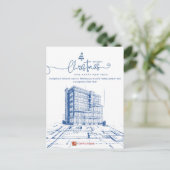 Aangepaste constructie en ontwerp, architectenblau feestdagenkaart (Staand voorkant)