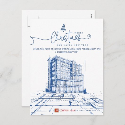 Aangepaste constructie en ontwerp, architectenblau feestdagenkaart (Voorkant / Achterkant)